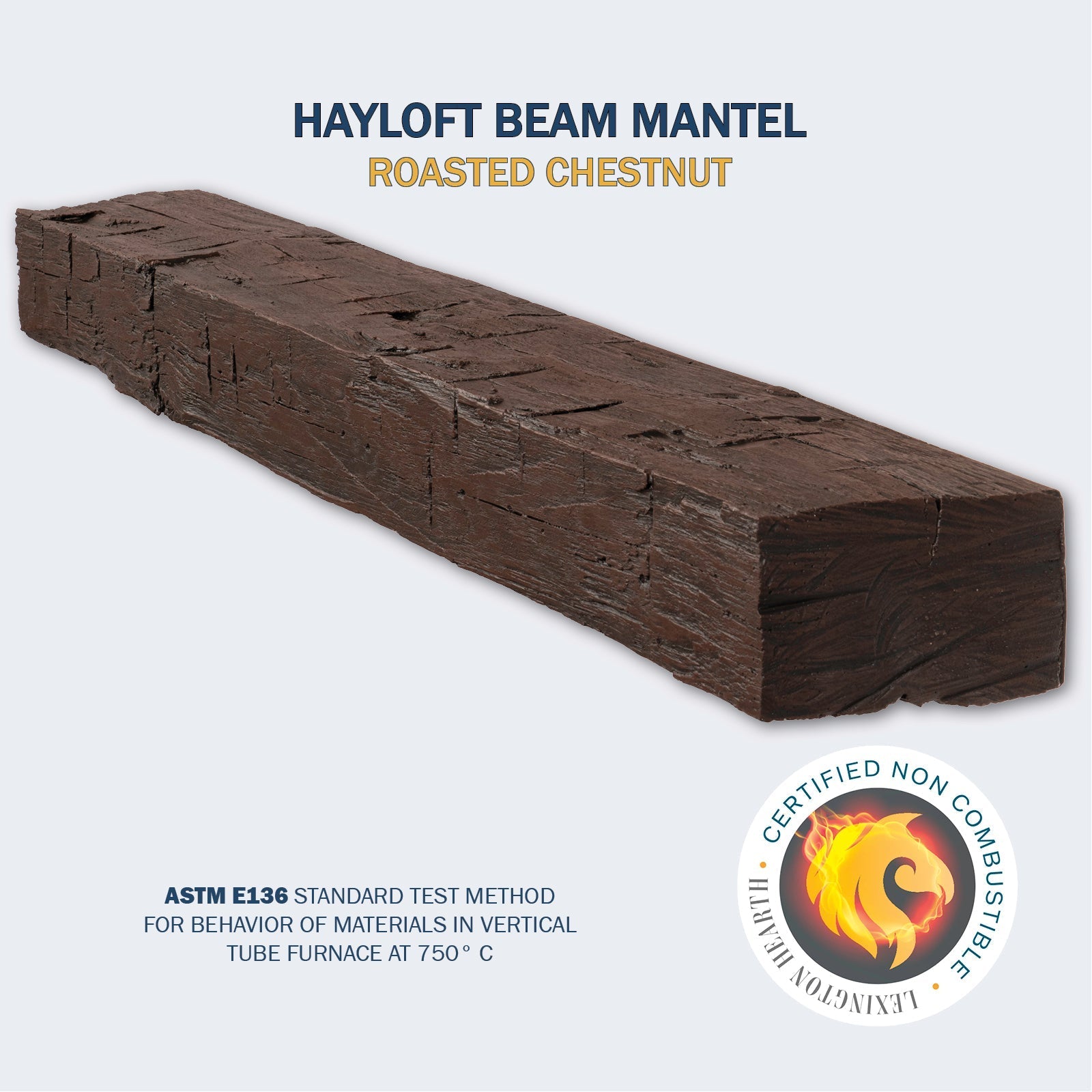 Lexington Hearth Hayloft Beam 72" Hand-Painted Non-Combustible Roasted Chestnut Mantel Shelf Kit