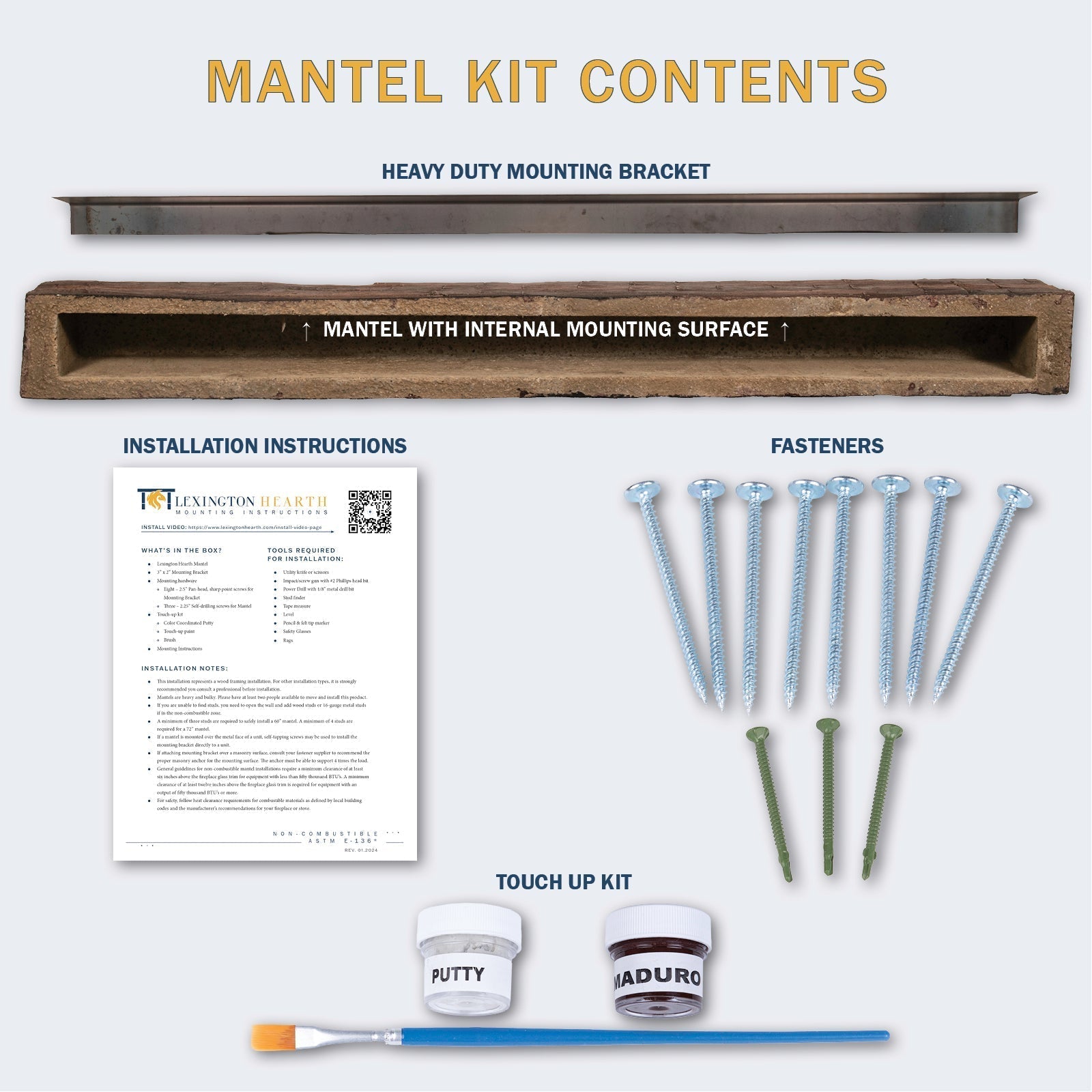 Lexington Hearth Hayloft Beam 72" Hand-Painted Non-Combustible Eclipse Mantel Shelf Kit