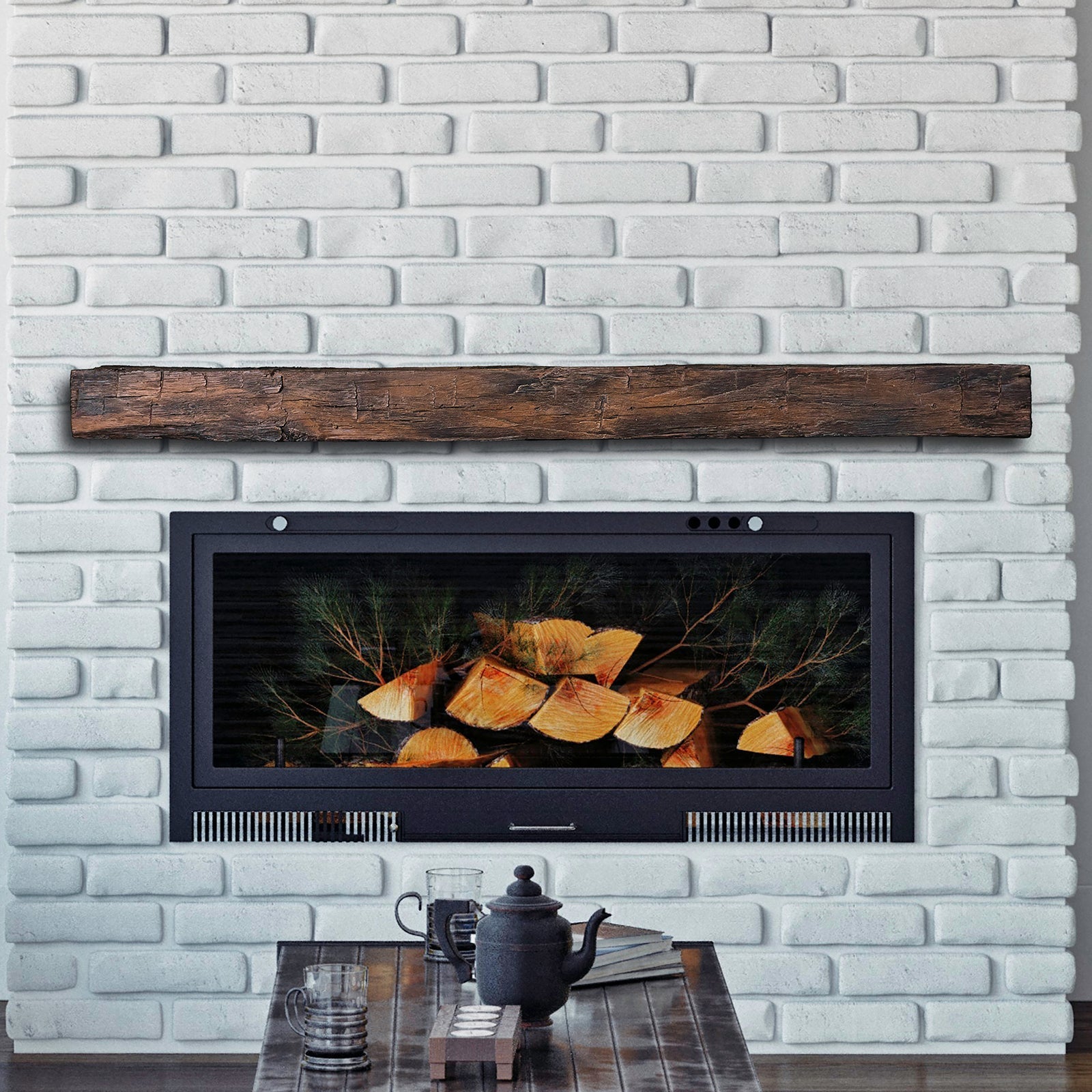 Lexington Hearth Hayloft Beam 72" Hand-Painted Non-Combustible Maduro Mantel Shelf Kit