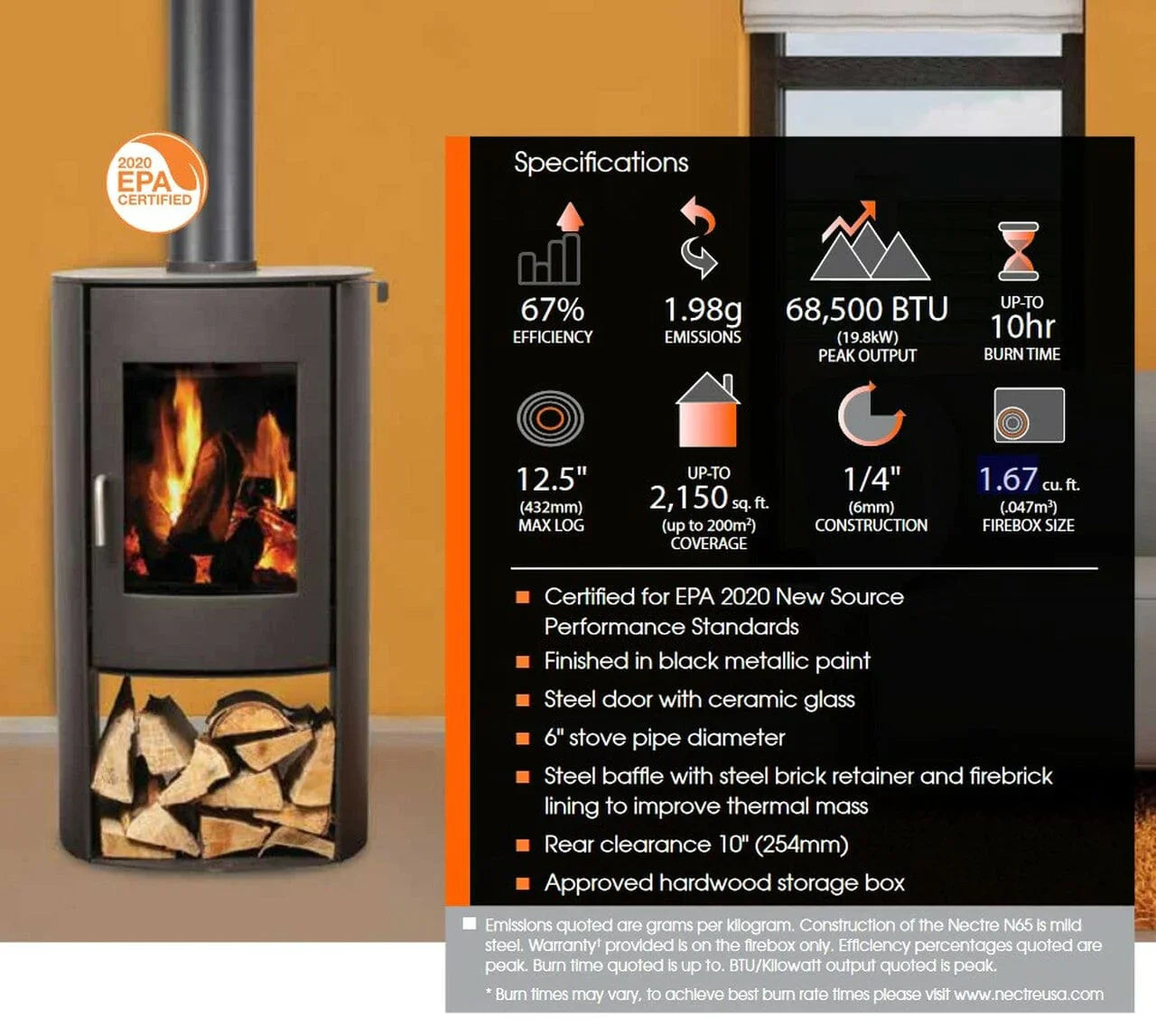 Nectre N65 Modern Freestanding Wood Burning Stove