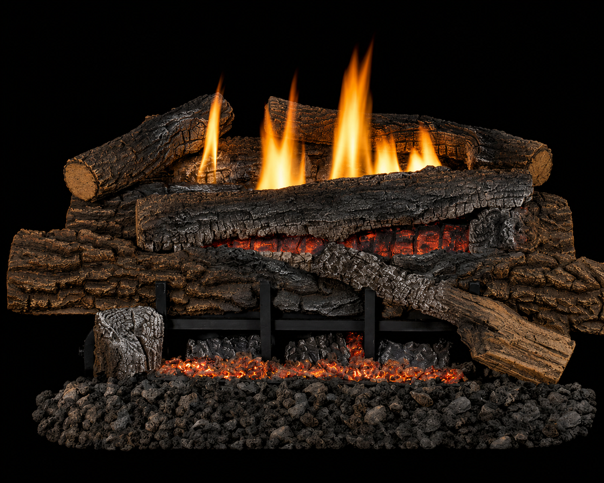 Superior LBG30BM 30" Glow-Ramp Concrete Boulder Mountain Vent Free Log Set