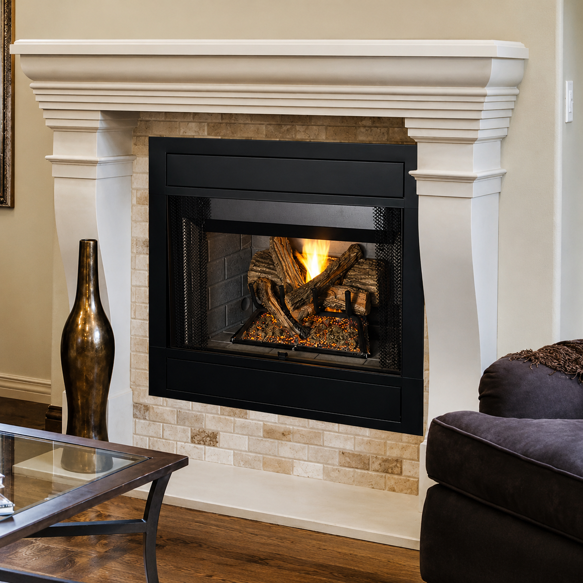 Superior BRT4336 36" Traditional B-Vent Gas Fireplace With White Stacked Refractory Panels