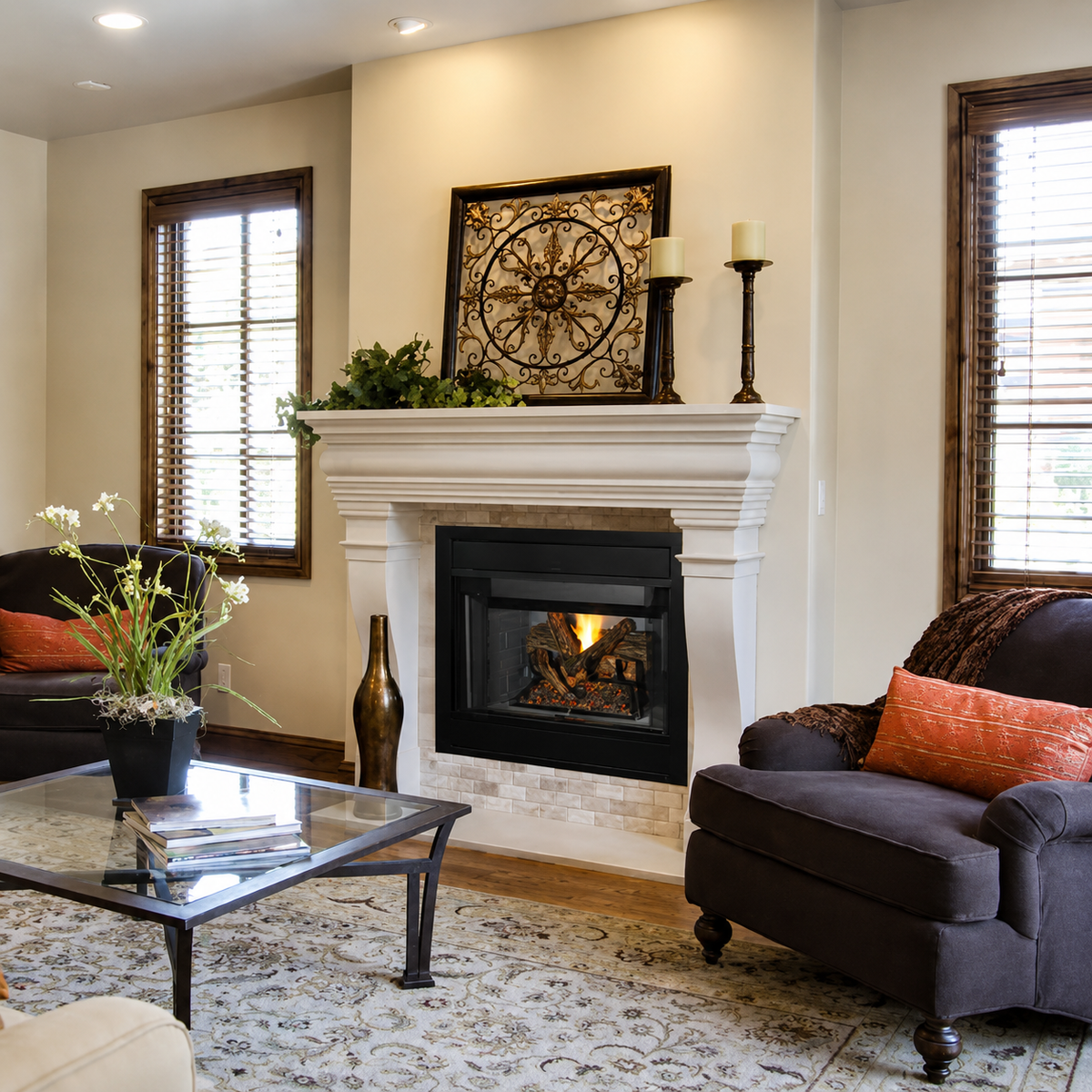 Superior BRT4336 36" Traditional B-Vent Gas Fireplace With White Stacked Refractory Panels