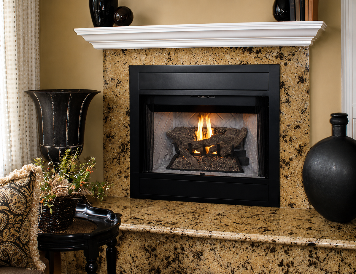 Superior BRT4536 36" Traditional B-Vent Gas Fireplace With White Herringbone Refractory Panels