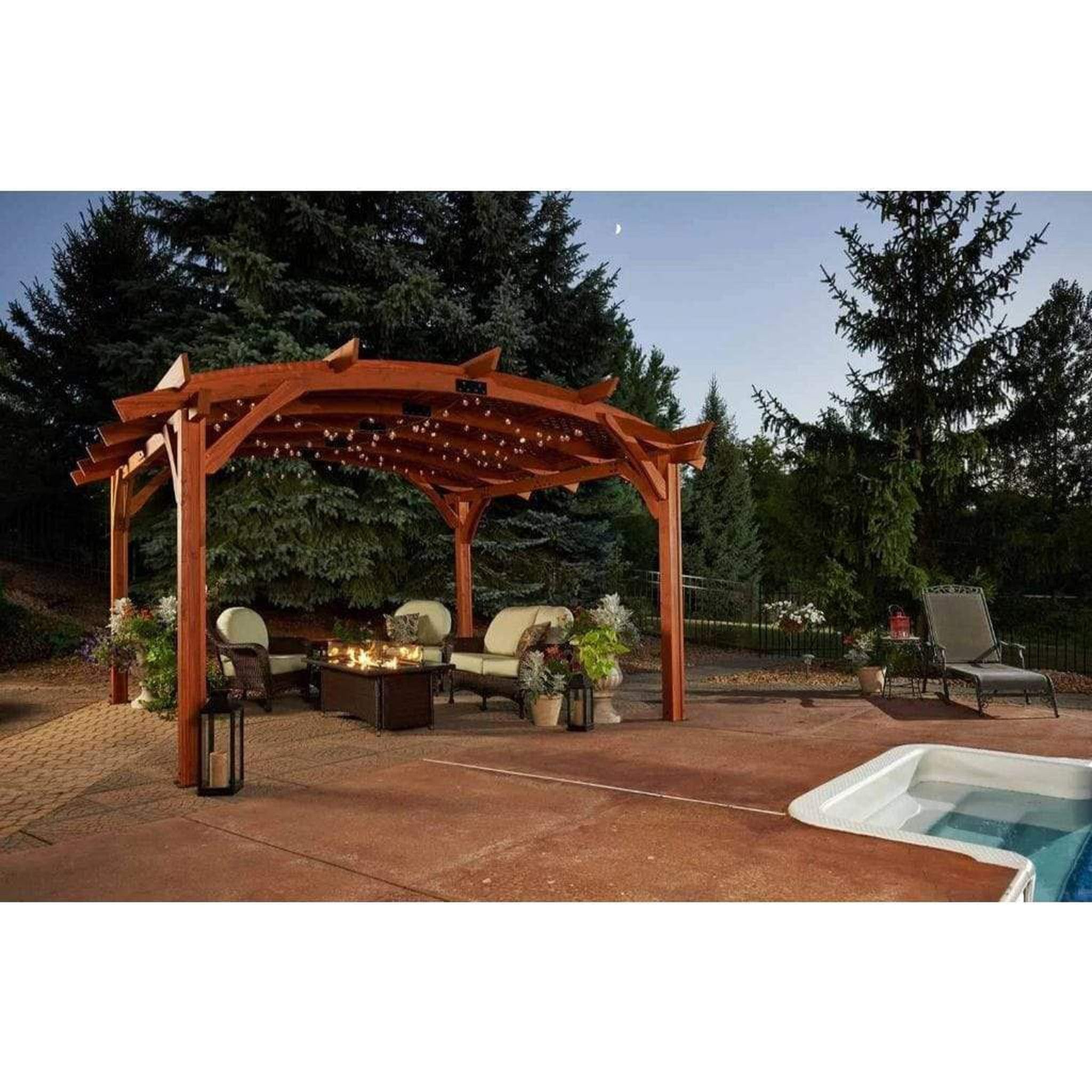 The Outdoor GreatRoom Company 12' x 16' Sonoma Arched Wood Pergola in Redwood Finish