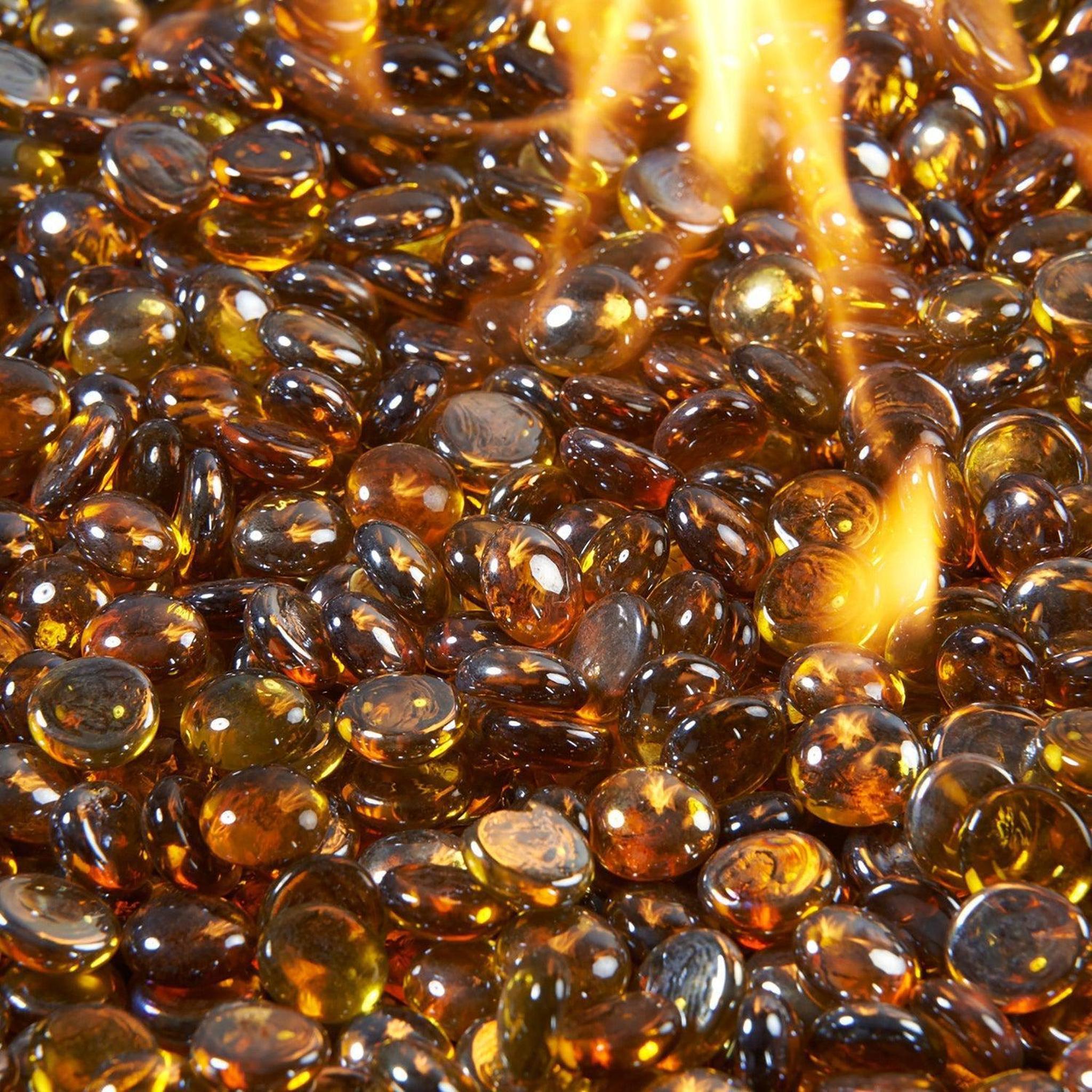 The Outdoor GreatRoom Company Amber Tempered Fire Glass Gems – 10 lb Decorative Kit for Fire Pits
