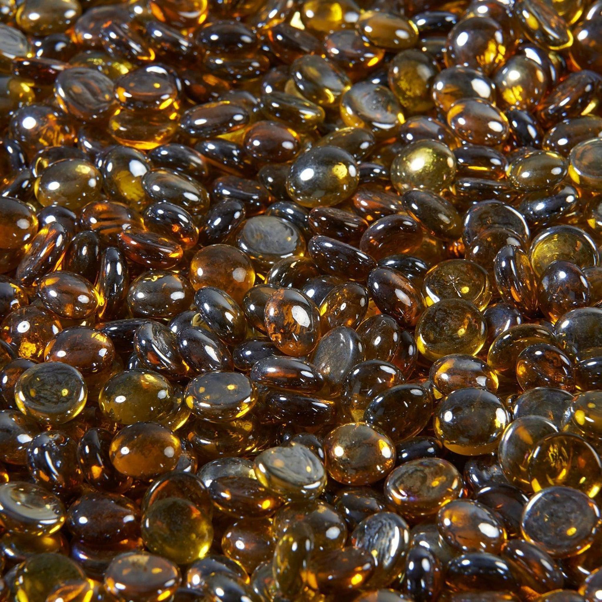 The Outdoor GreatRoom Company Amber Tempered Fire Glass Gems – 10 lb Decorative Kit for Fire Pits