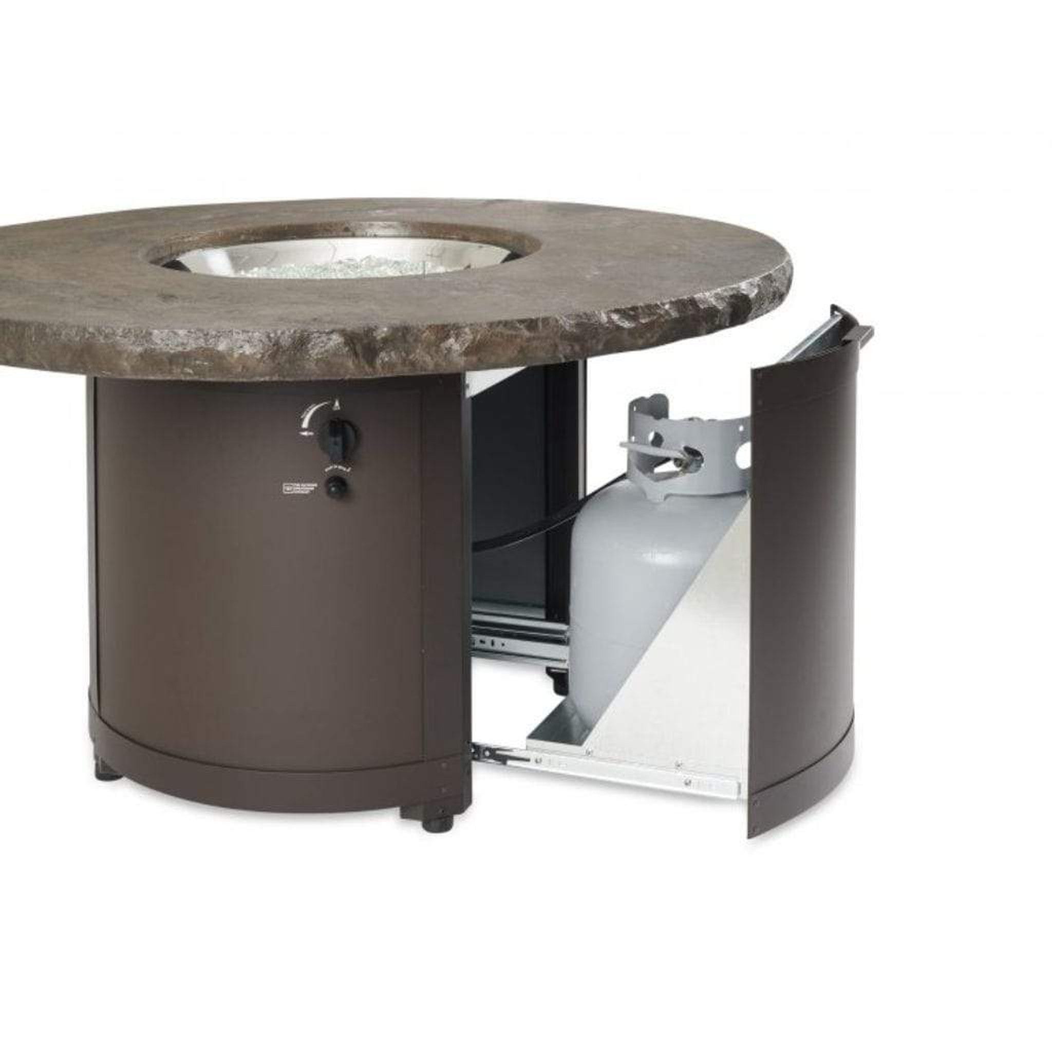 The Outdoor GreatRoom Company 48" Beacon Round Gas Fire Pit Table with Marbleized Noche Top