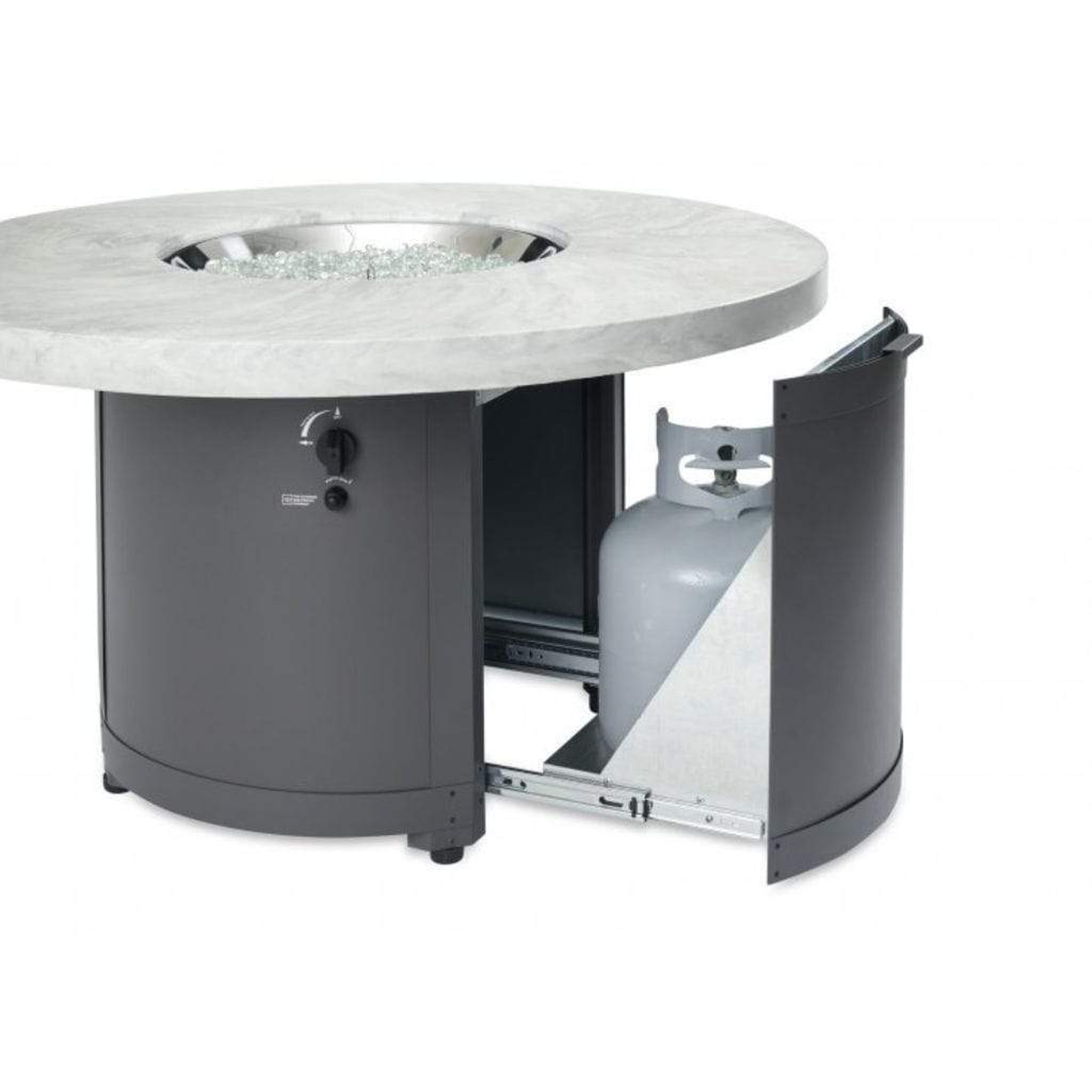 The Outdoor GreatRoom Company 48" Beacon Round Gas Fire Pit Table with Marbleized Noche Top