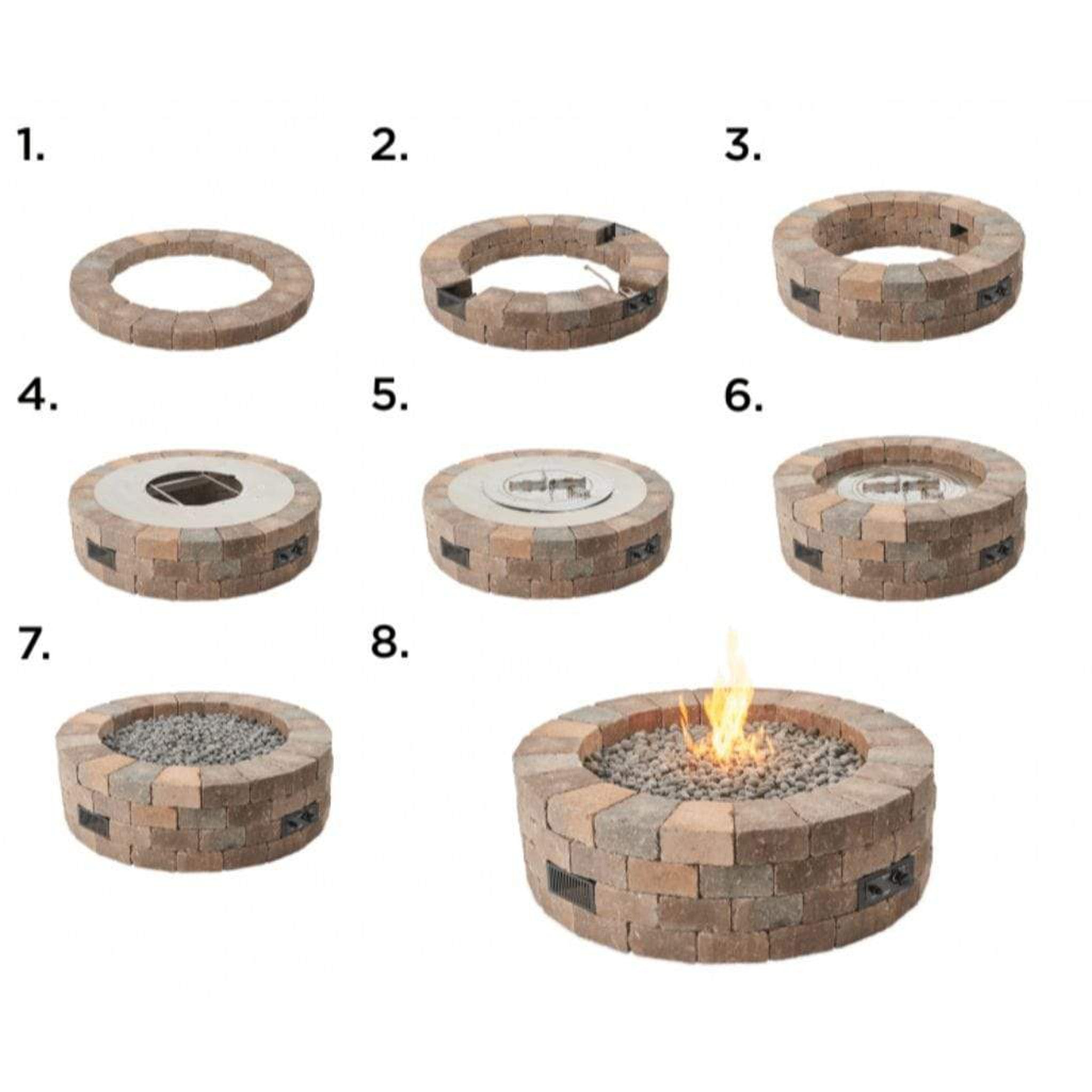 The Outdoor GreatRoom Company Bronson 52" Round Block Gas Fire Pit Kit with Crystal Fire Burner