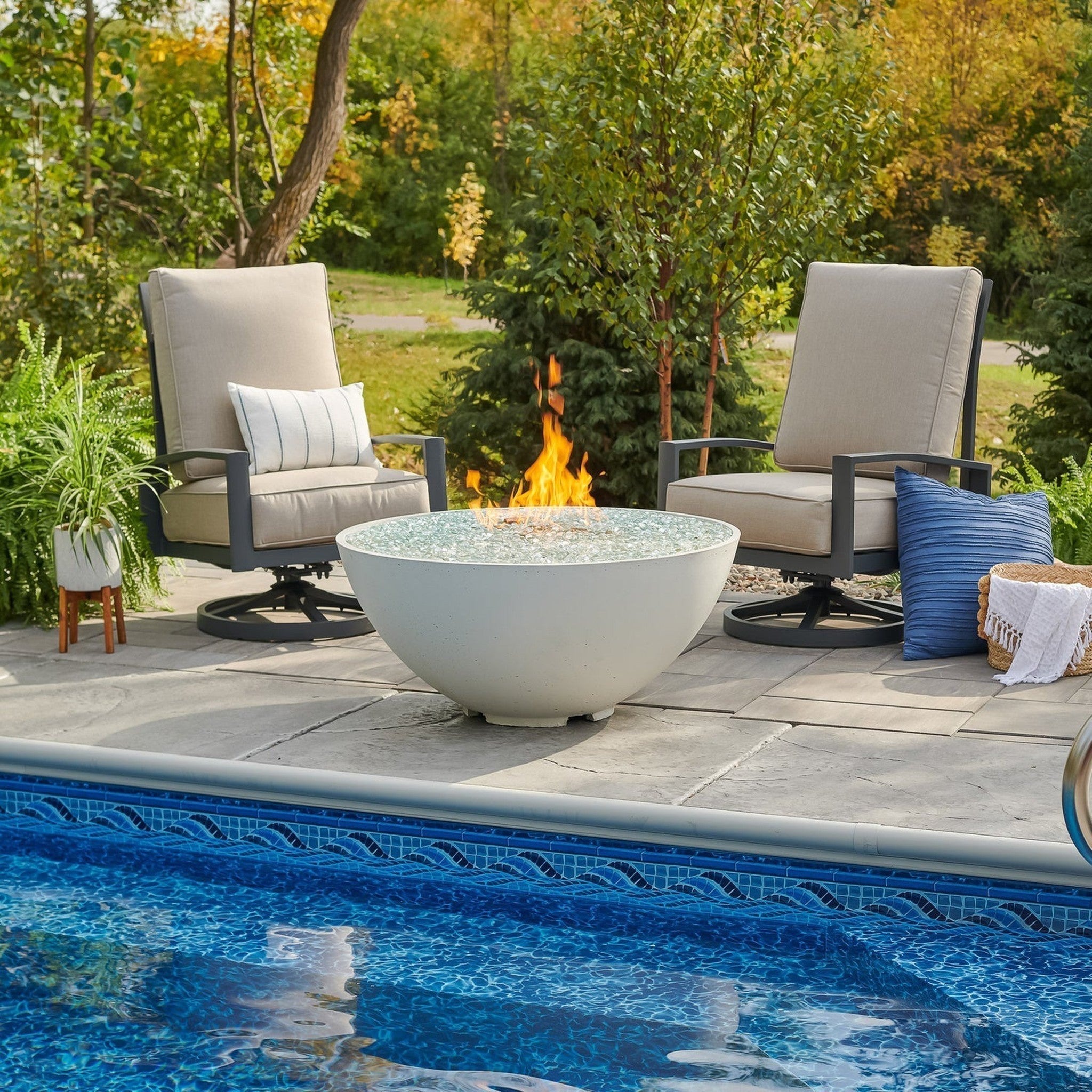 The Outdoor GreatRoom Company Cove Edge 42" White Gas Fire Pit Bowl with Crystal Fire® Plus Burner