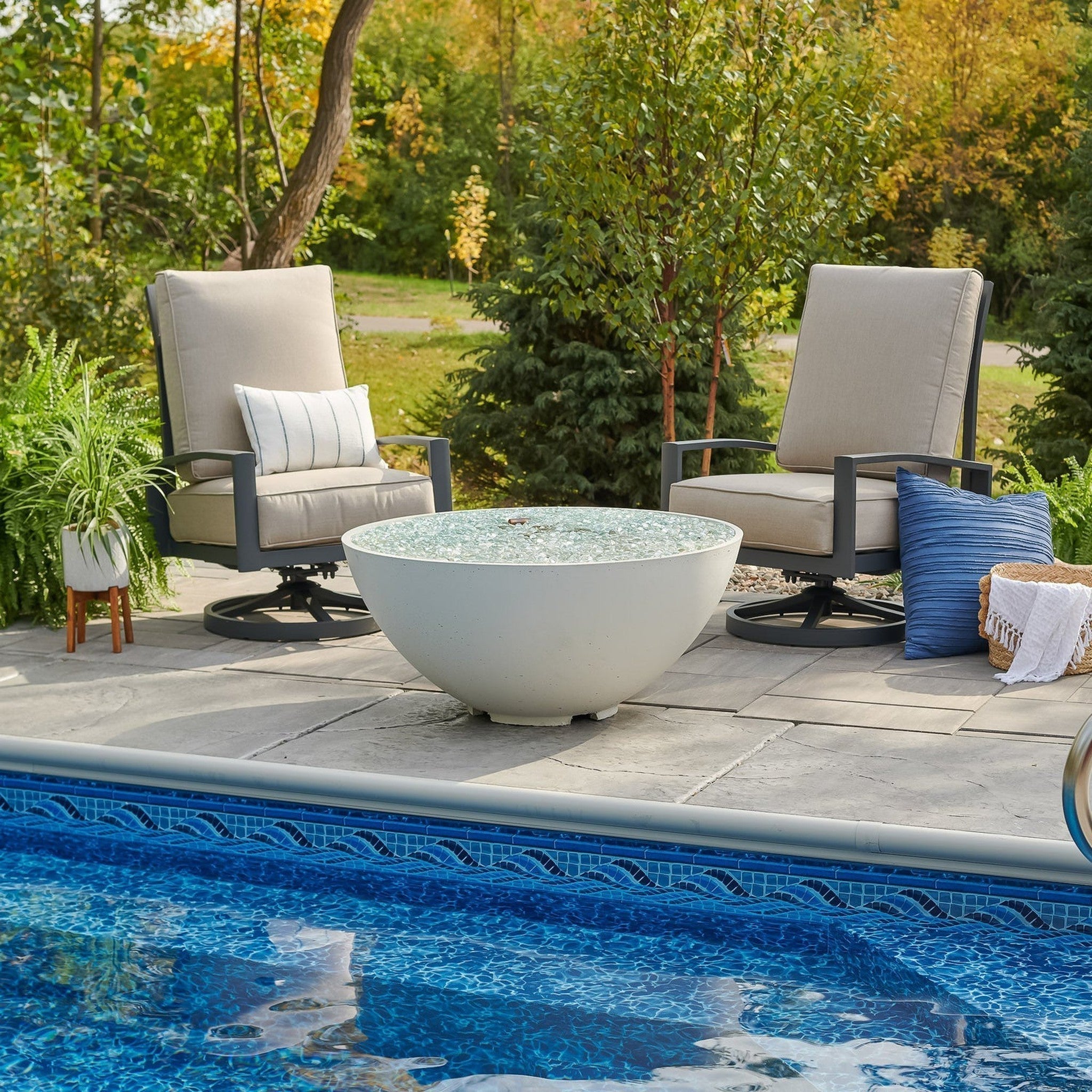 The Outdoor GreatRoom Company Cove Edge 42" White Gas Fire Pit Bowl with Crystal Fire® Plus Burner
