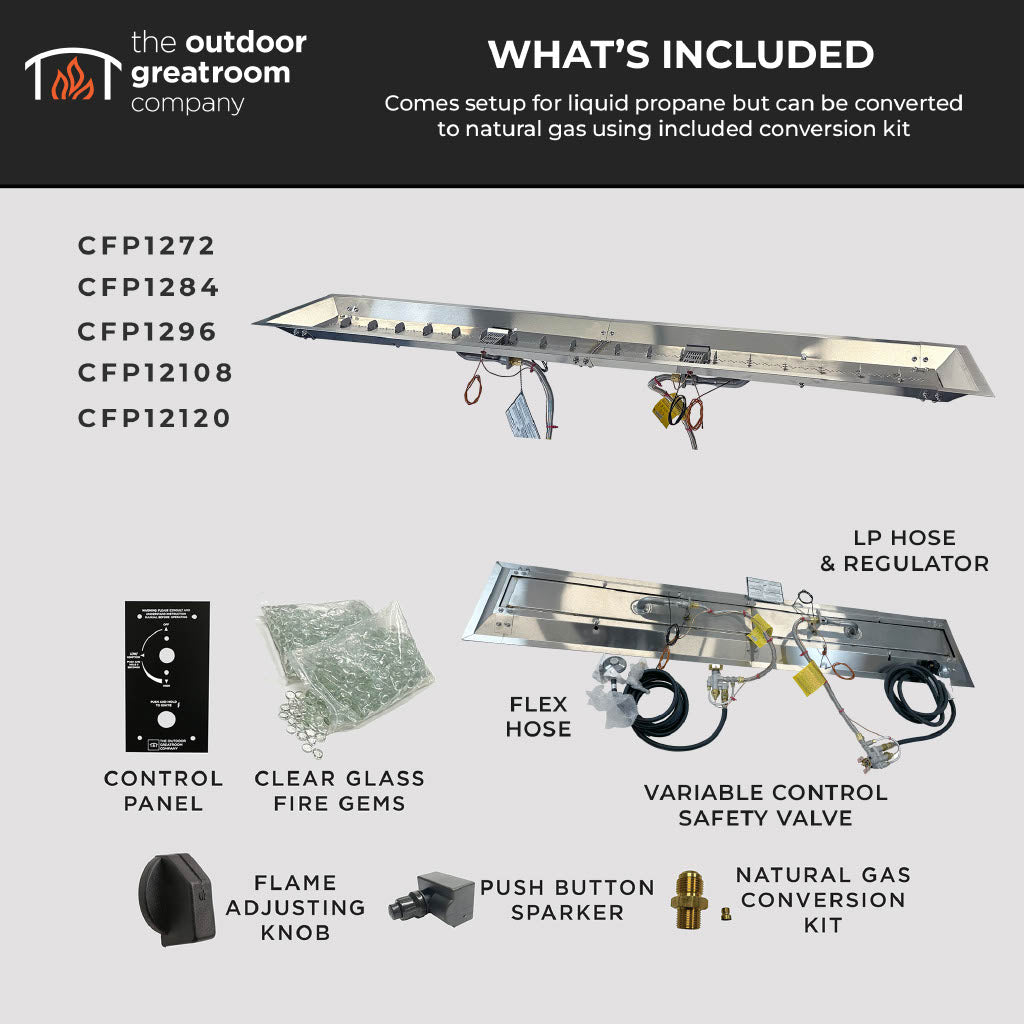 The Outdoor GreatRoom Company Crystal Fire 12" x 108" Commercial-Grade Stainless Steel Linear Gas Burner