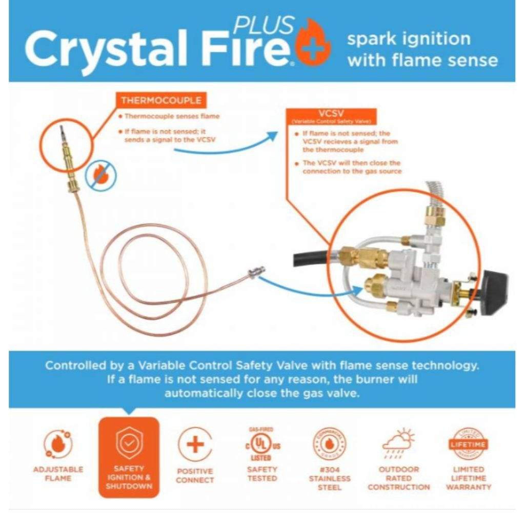 The Outdoor GreatRoom Company Crystal Fire 12" x 64" Linear Gas Burner - Commercial-Grade Stainless Steel