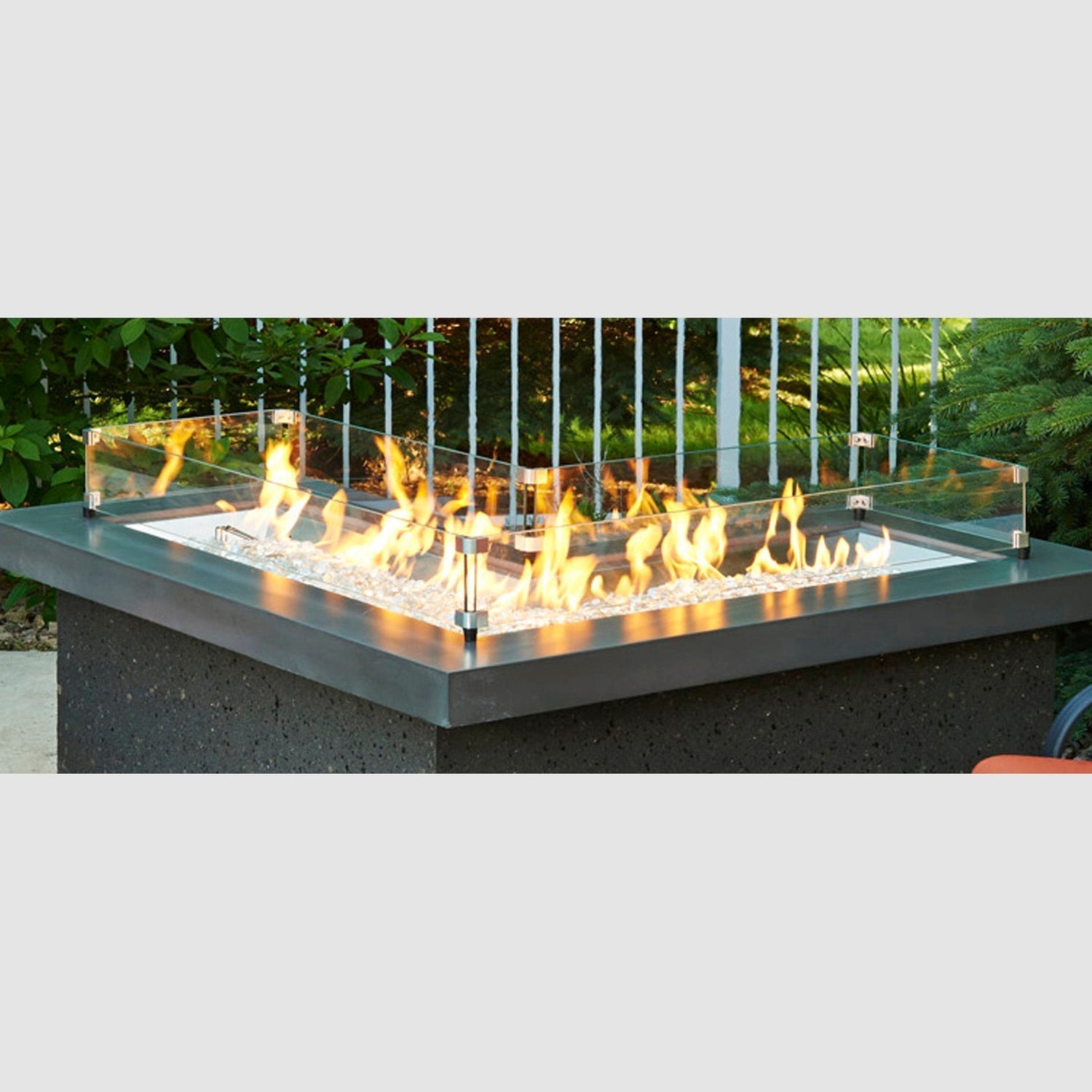 The Outdoor GreatRoom Company L-Shaped Linear Tempered Glass Wind Guard with Stainless Steel Hardware