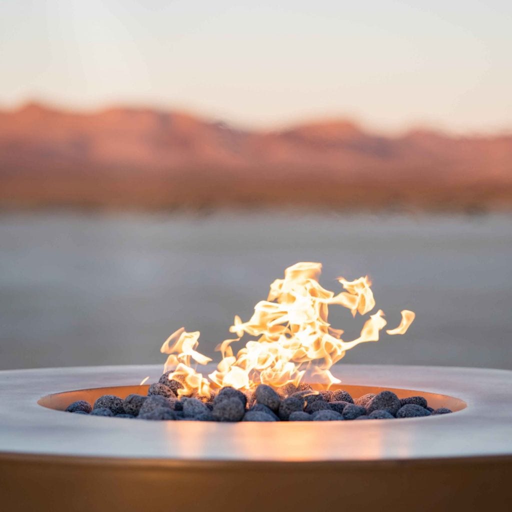 The Outdoor Plus - 46" Outback Deer Country GFRC Top and Powdered Steel Base Round Liquid Propane Fire Table - Match Lit with Flame Sense