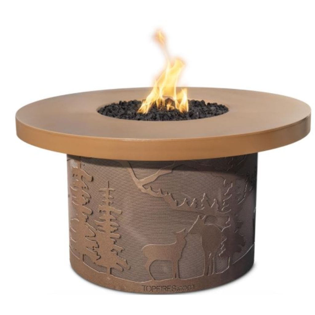 46" Outback Deer Country GFRC Top and Powdered Steel Base Round Natural Gas Fire Table - Match Lit with Flame Sense - The Outdoor Plus