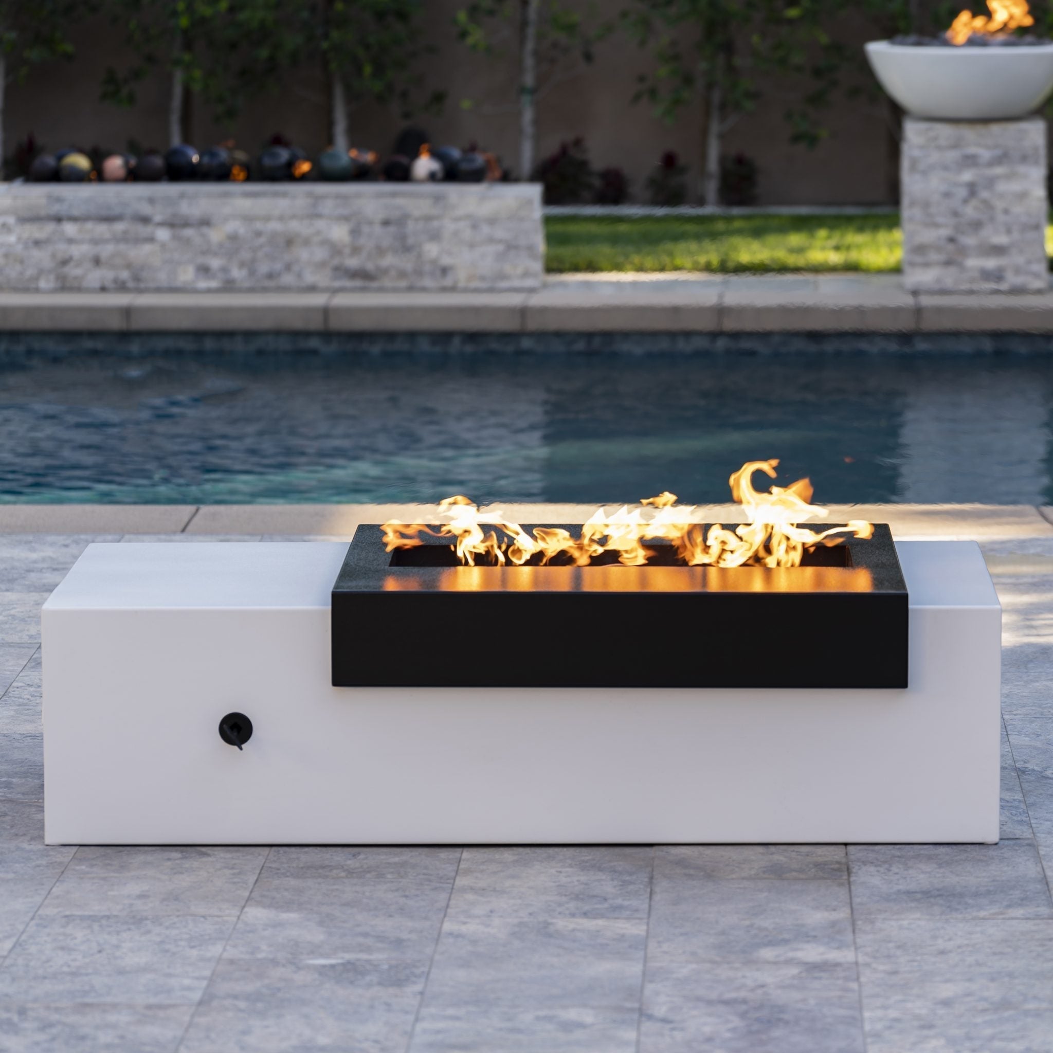 Moonstone Black & White 84" Powder Coated Metal Fire Pit Natural Gas with Match Lit with Flame Sense Ignition - The Outdoor Plus