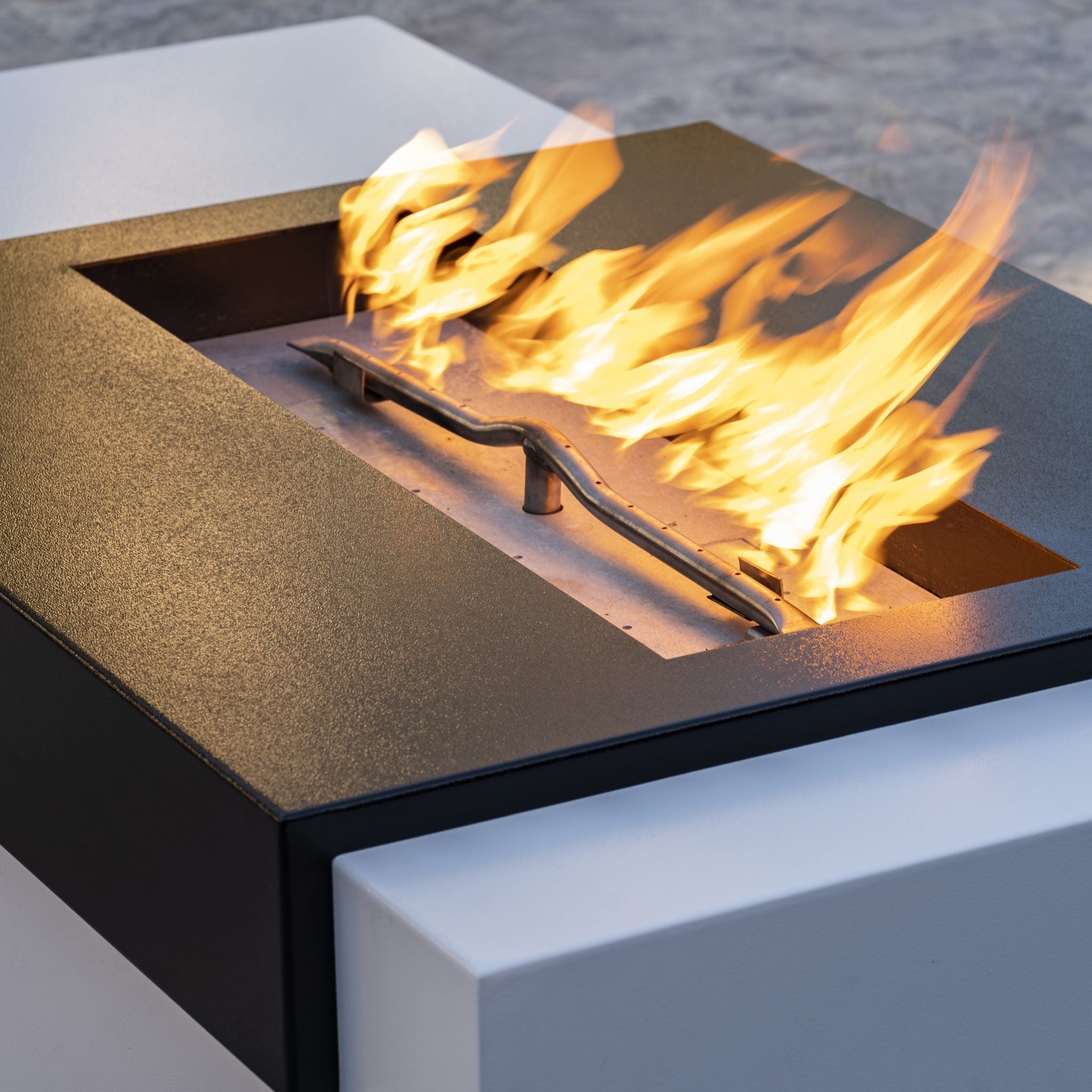 Moonstone Black & White 84" Powder Coated Metal Fire Pit Propane Gas with Flame Sense with Spark Ignition - The Outdoor Plus