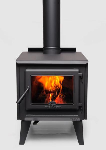 True North TN25C 22" Metallic Black Freestanding Wood Stove with Legs (30% Tax Credit Eligibility)