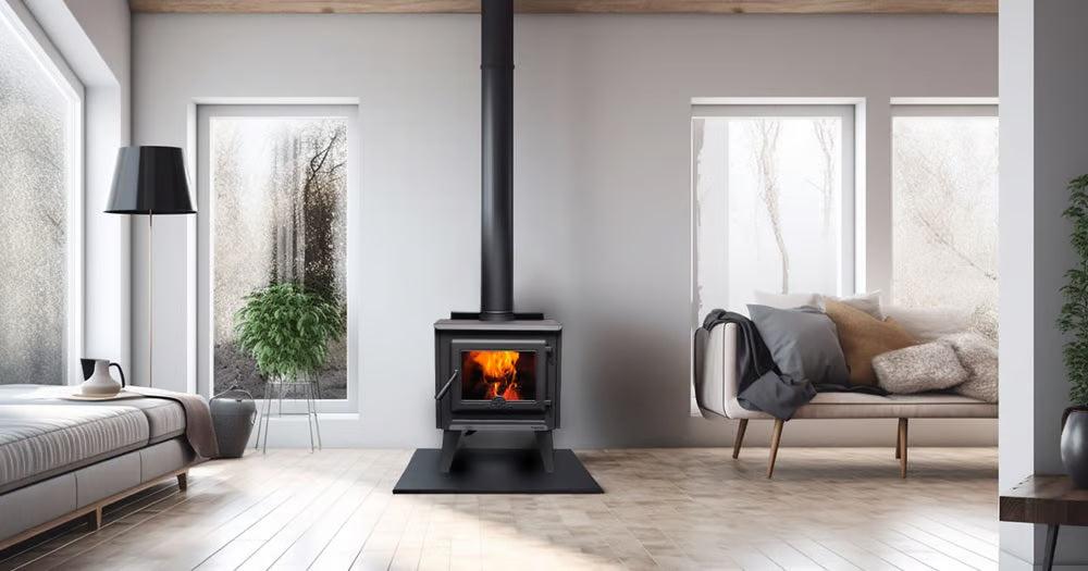 True North TN25C 22" Metallic Black Freestanding Wood Stove with Legs (30% Tax Credit Eligibility)