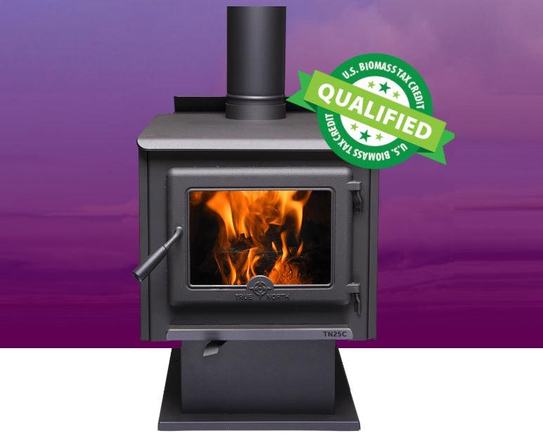 True North TN25C 22" Metallic Black Wood Burning Pedestal Stove (30% Tax Credit Eligibility)