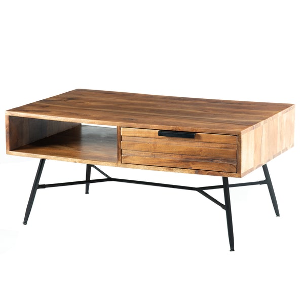 Benzara - Brown And Black Wood And Metal Coffee Table With Spacious Storage