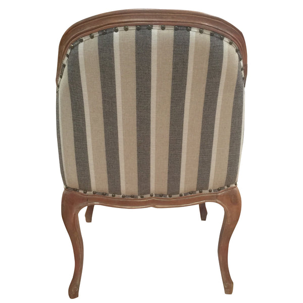 Striped Fabric Arm Wooden Frame Side Sofa Chair, Gray And White