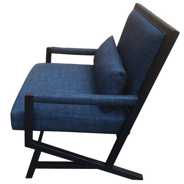Fabric Padded Wooden Frame Accent Sofa Chair With Armrest, Black And Blue