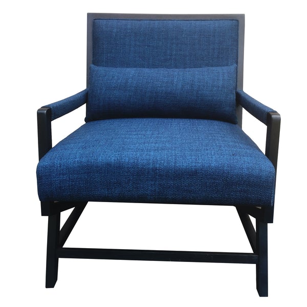 Fabric Padded Wooden Frame Accent Sofa Chair With Armrest, Black And Blue
