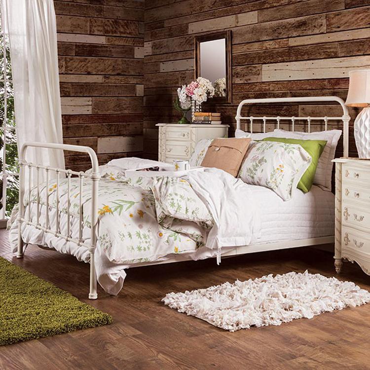 Verdi Contemporary Metal Twin Panel Bed in Vintage White