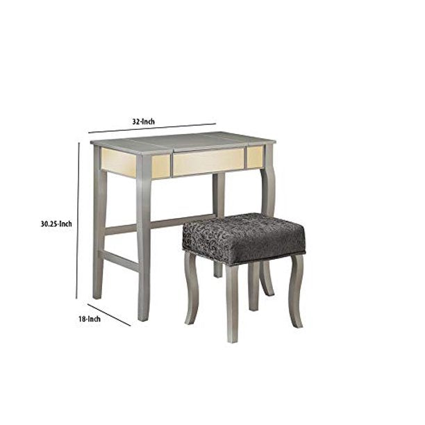 Wooden Vanity Set With Flip Top Mirror And Glass Insets,Gray And Cream