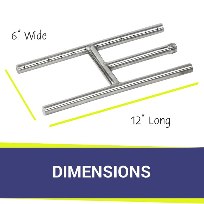 American Fire Glass 12" x 6" Stainless Steel H-Style Burner - Natural Gas
