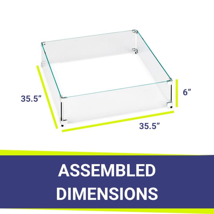 American Fire Glass Square Glass Flame Guard for 30" Square Drop-In Fire Pit Pan
