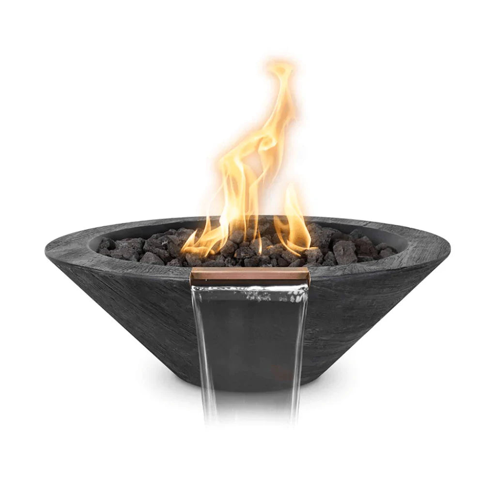 The Outdoor Plus Cazo GFRC Wood Grain Concrete 24 Inch Round Fire & Water Bowl