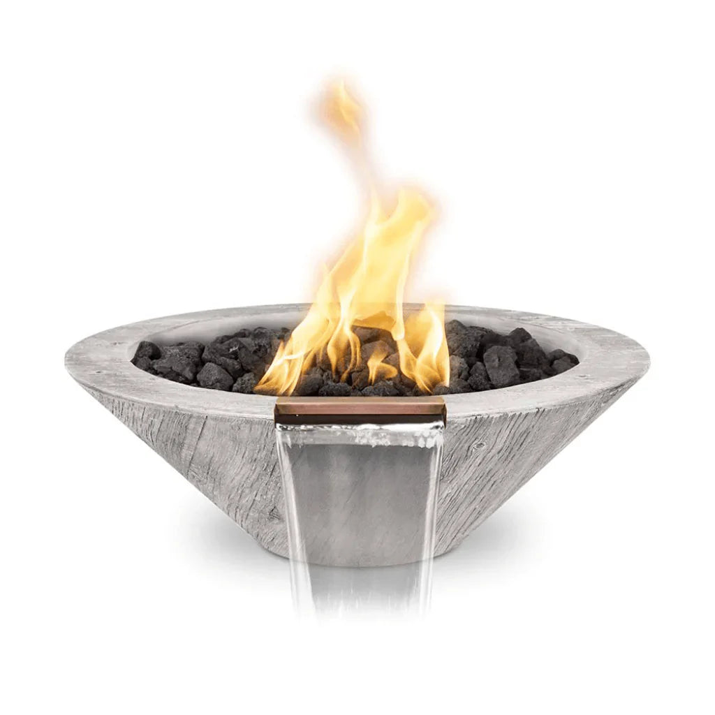 The Outdoor Plus Cazo GFRC Wood Grain Concrete 24 Inch Round Fire & Water Bowl