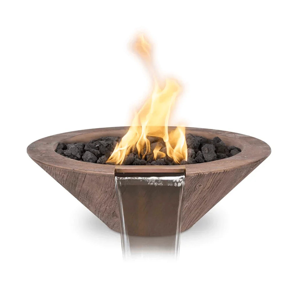 The Outdoor Plus Cazo GFRC Wood Grain Concrete 24 Inch Round Fire & Water Bowl