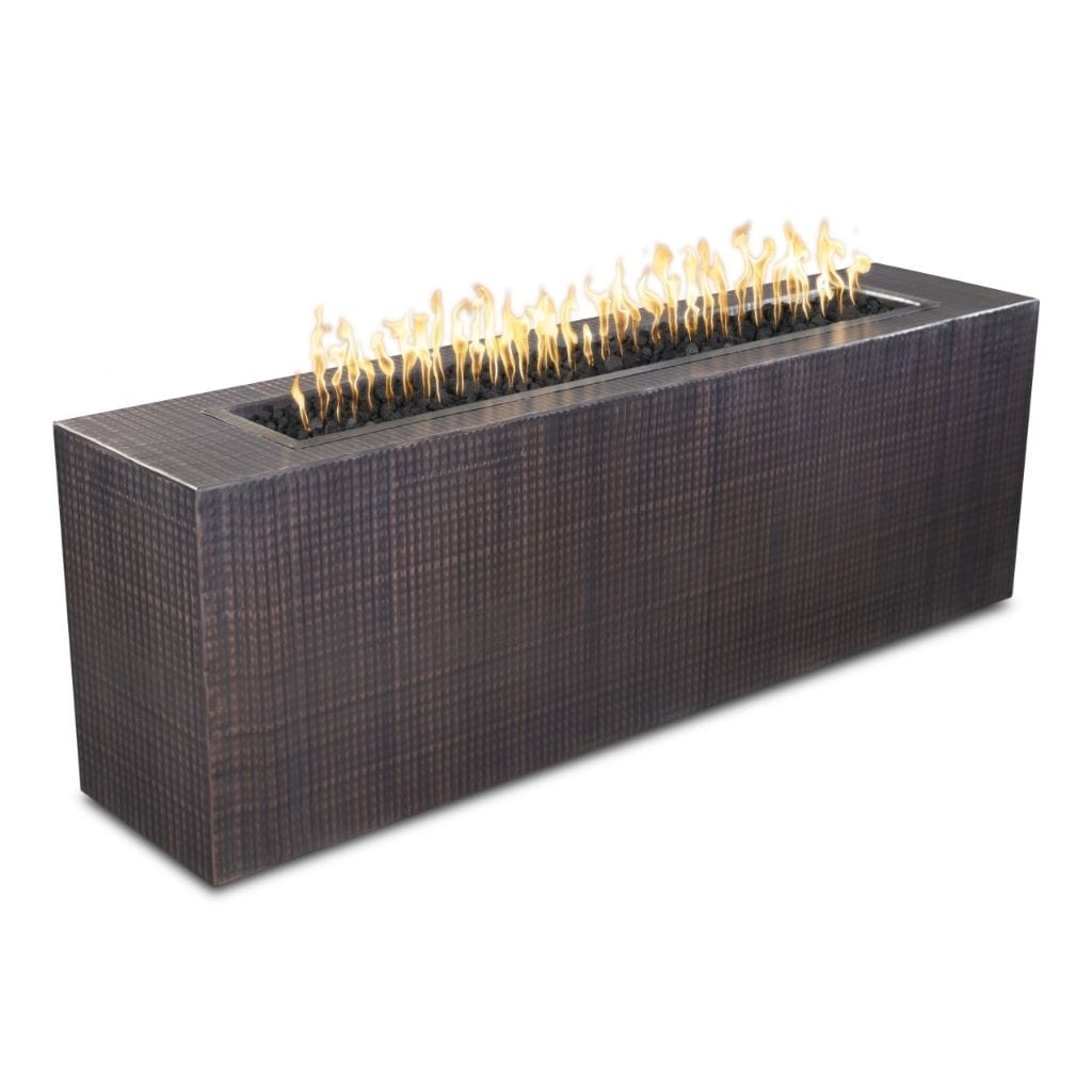 72" Carmen Copper & Corten Steel & Stainless Steel Rectangle Fire Pit - 16" tall - The Outdoor Plus