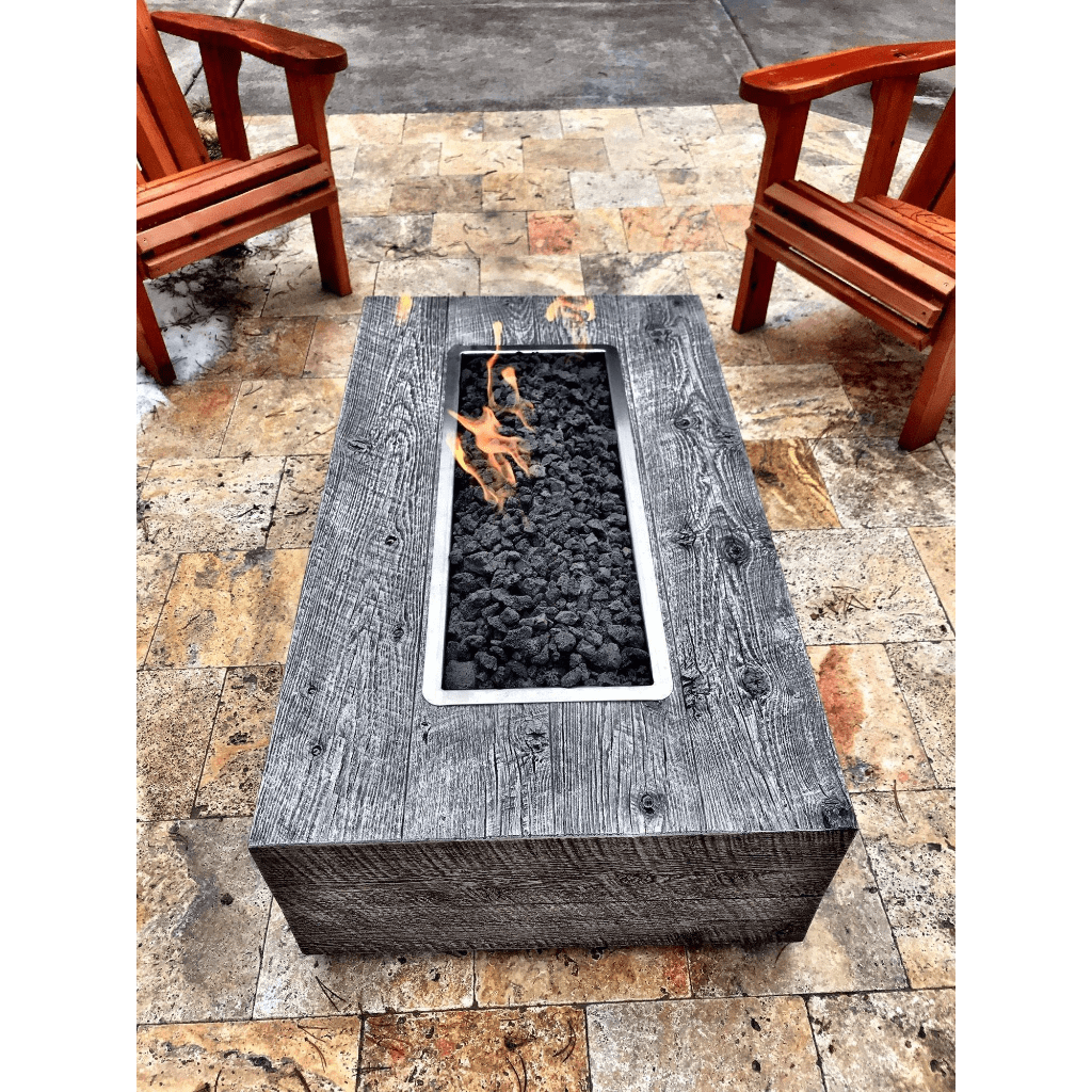 The Outdoor Plus 108 Inch Coronado GFRC Wood Grain Concrete Rectangle Gas Fire Pit