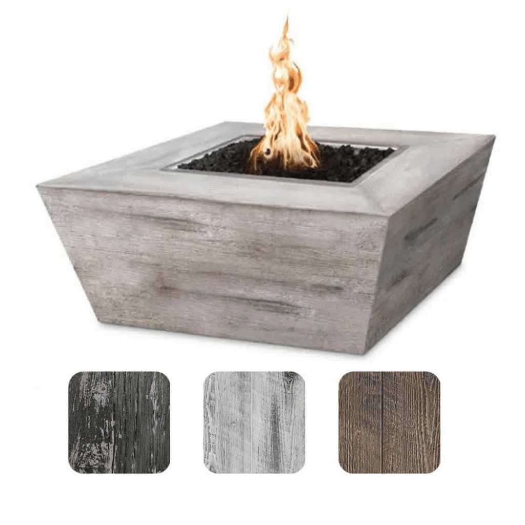 The Outdoor Plus Plymouth GFRC Wood Grain Inch tall Concrete Square Gas Fire Pit 36 Inch