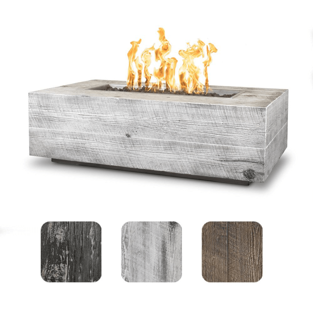 The Outdoor Plus Coronado GFRC Wood Grain Concrete Rectangle 48 Inch Gas Fire Pit