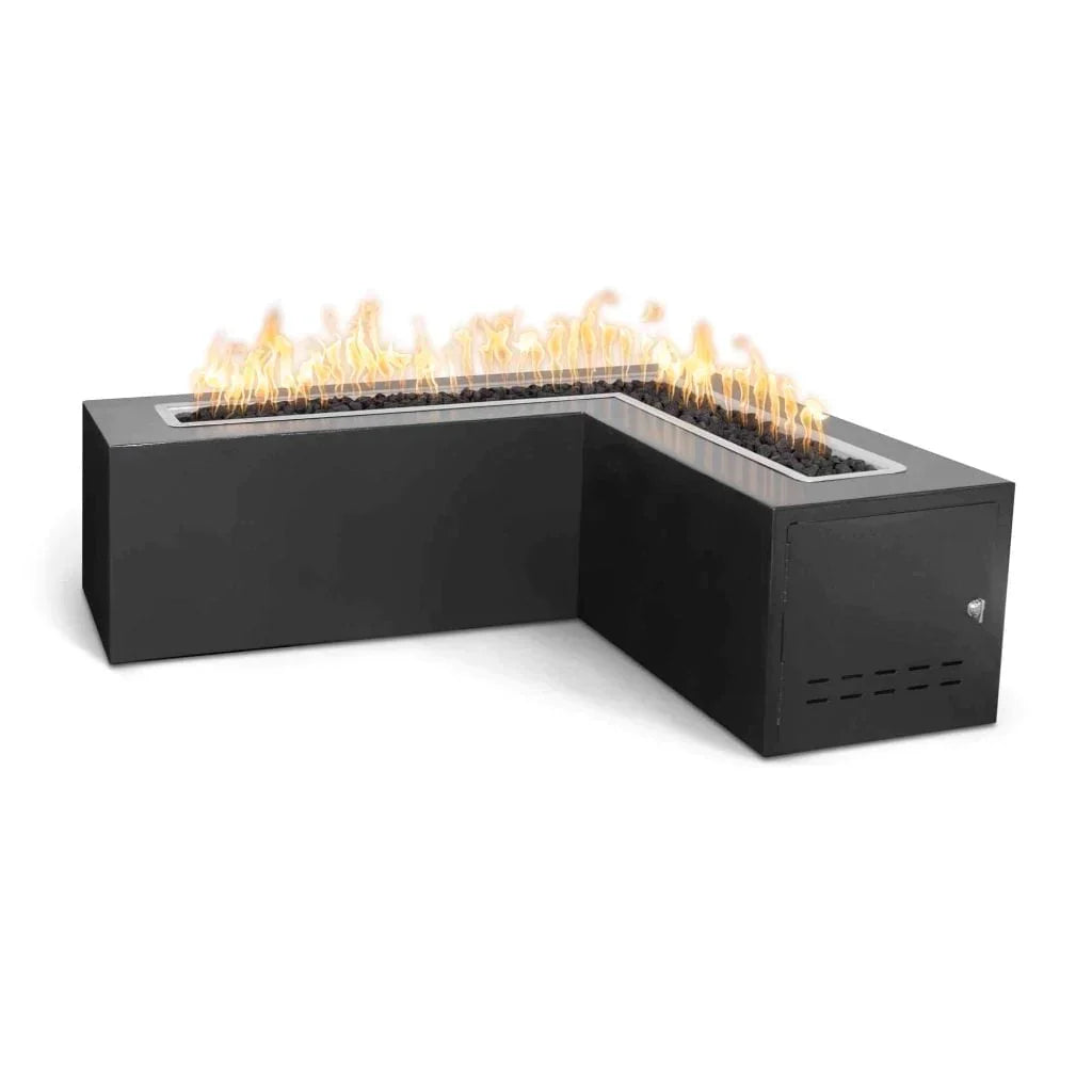 48" L-Shaped Whitney Copper & Corten Steel & Stainless Steel Rectangle Fire Pit - The Outdoor Plus