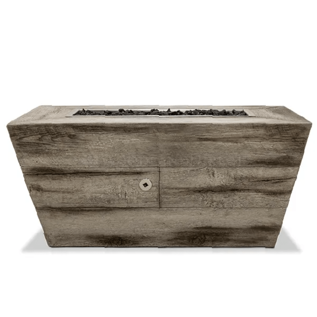 The Outdoor Plus - Plymouth GFRC Wood Grain 24" tall Concrete Rectangle Gas Fire Pit 60"