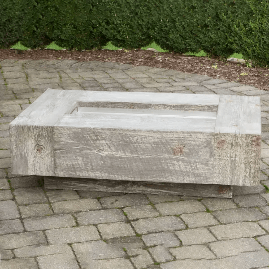 The Outdoor Plus Coronado GFRC 72 Inch Wood Grain Concrete Rectangle Gas Fire Pit