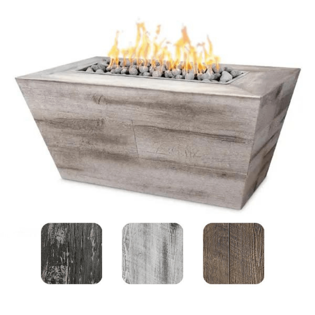 The Outdoor Plus - Plymouth GFRC Wood Grain 24" tall Concrete Rectangle Gas Fire Pit 72"