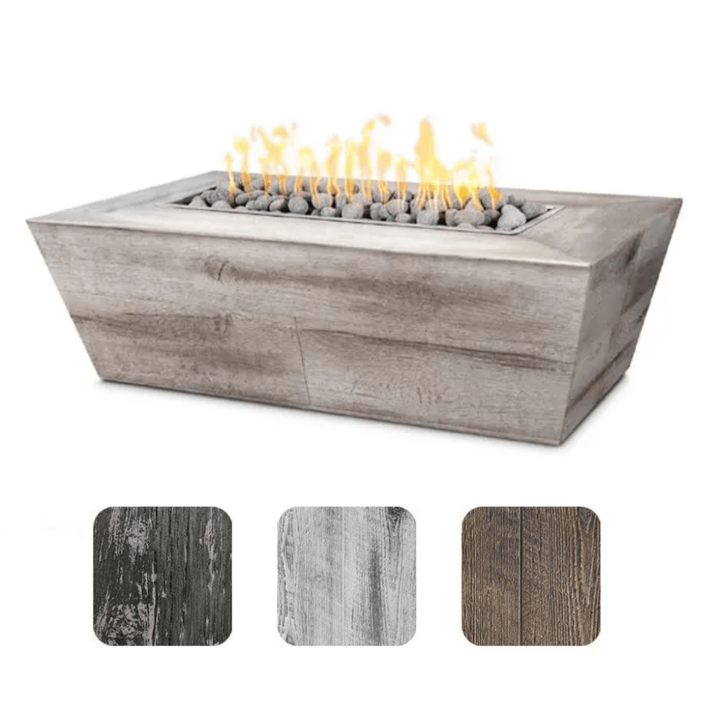 The Outdoor Plus - Plymouth GFRC Wood Grain 16" tall Concrete Rectangle Gas Fire Pit 84"