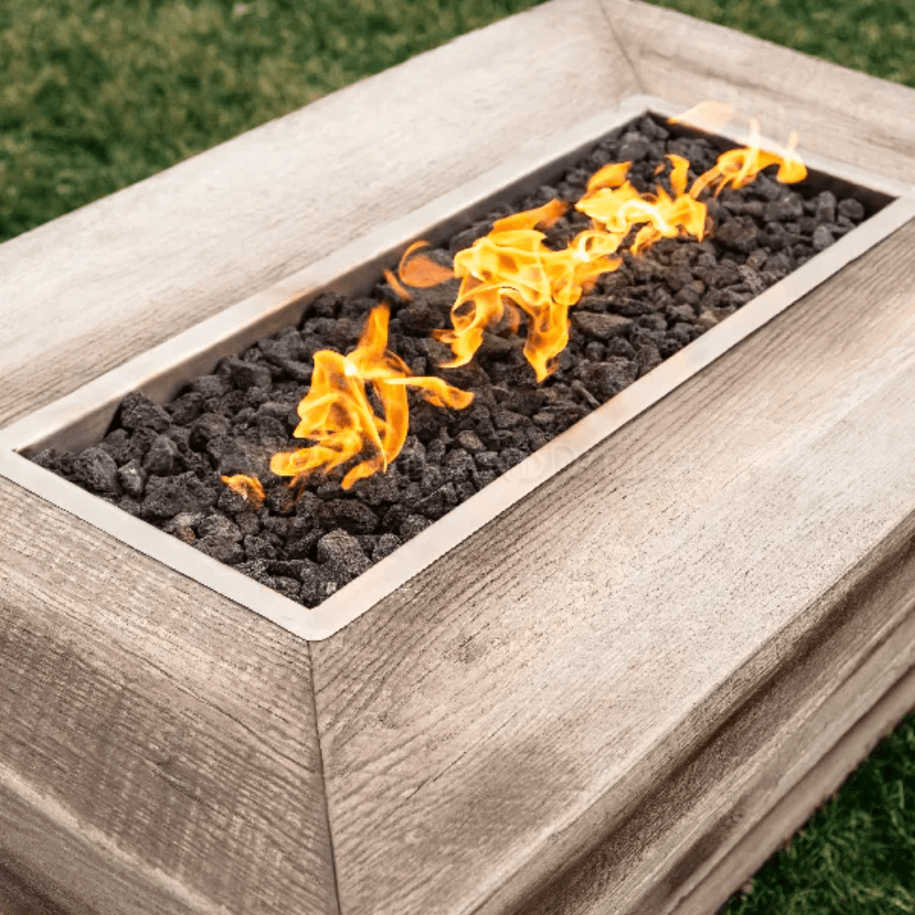 The Outdoor Plus - Plymouth GFRC Wood Grain 16" tall Concrete Rectangle Gas Fire Pit 84"