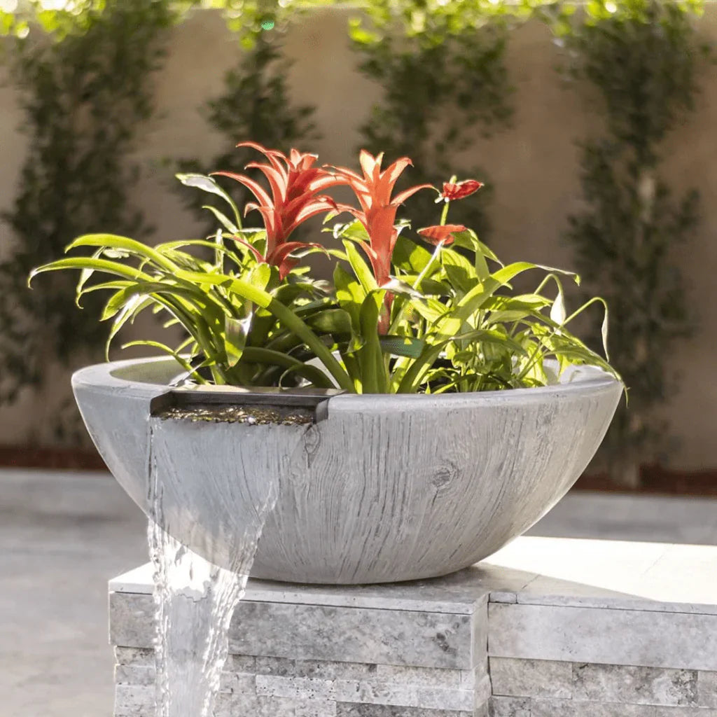 The Outdoor Plus - Sedona GFRC Wood Grain Concrete Round Planter & Water Bowl 27"
