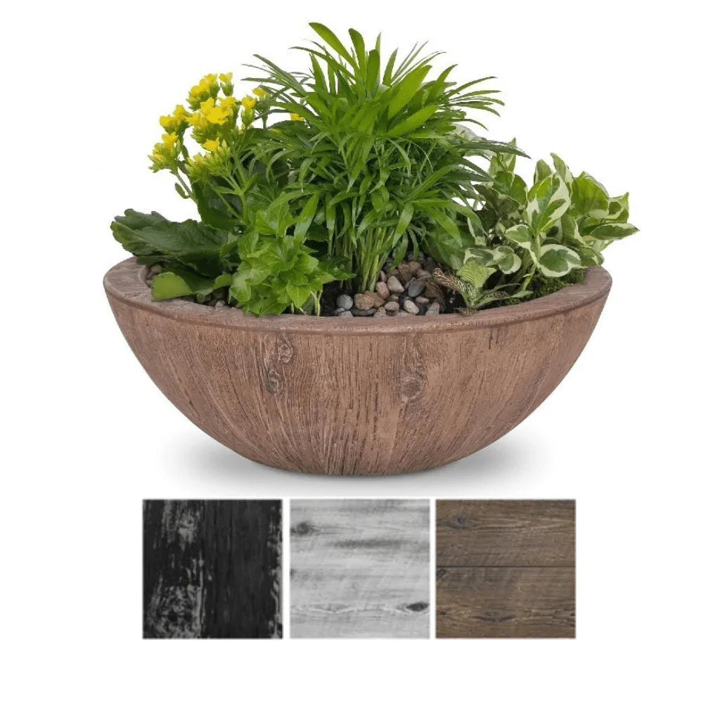 The Outdoor Plus - Sedona GFRC Wood Grain Concrete Round Planter Bowl 27"