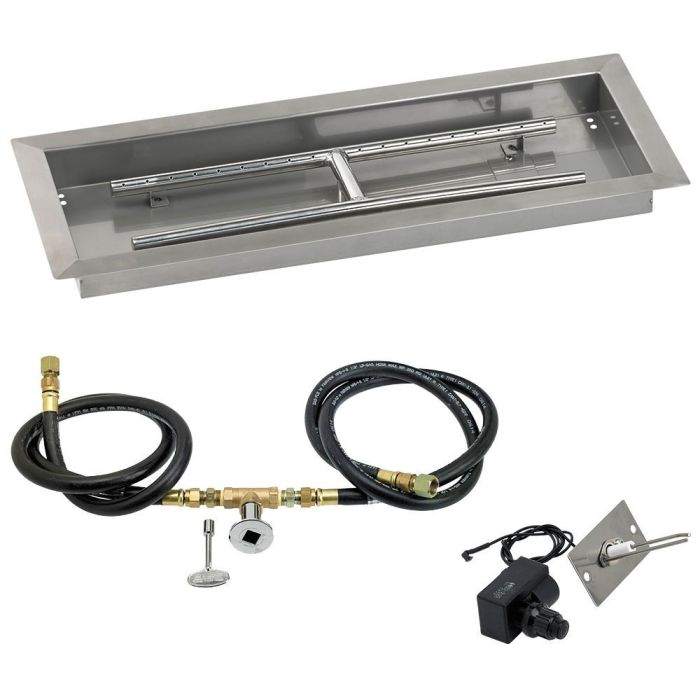American Fireglass 24" x 8" Rectangular Drop-In Pan with Spark Ignition Kit - Natural Gas
